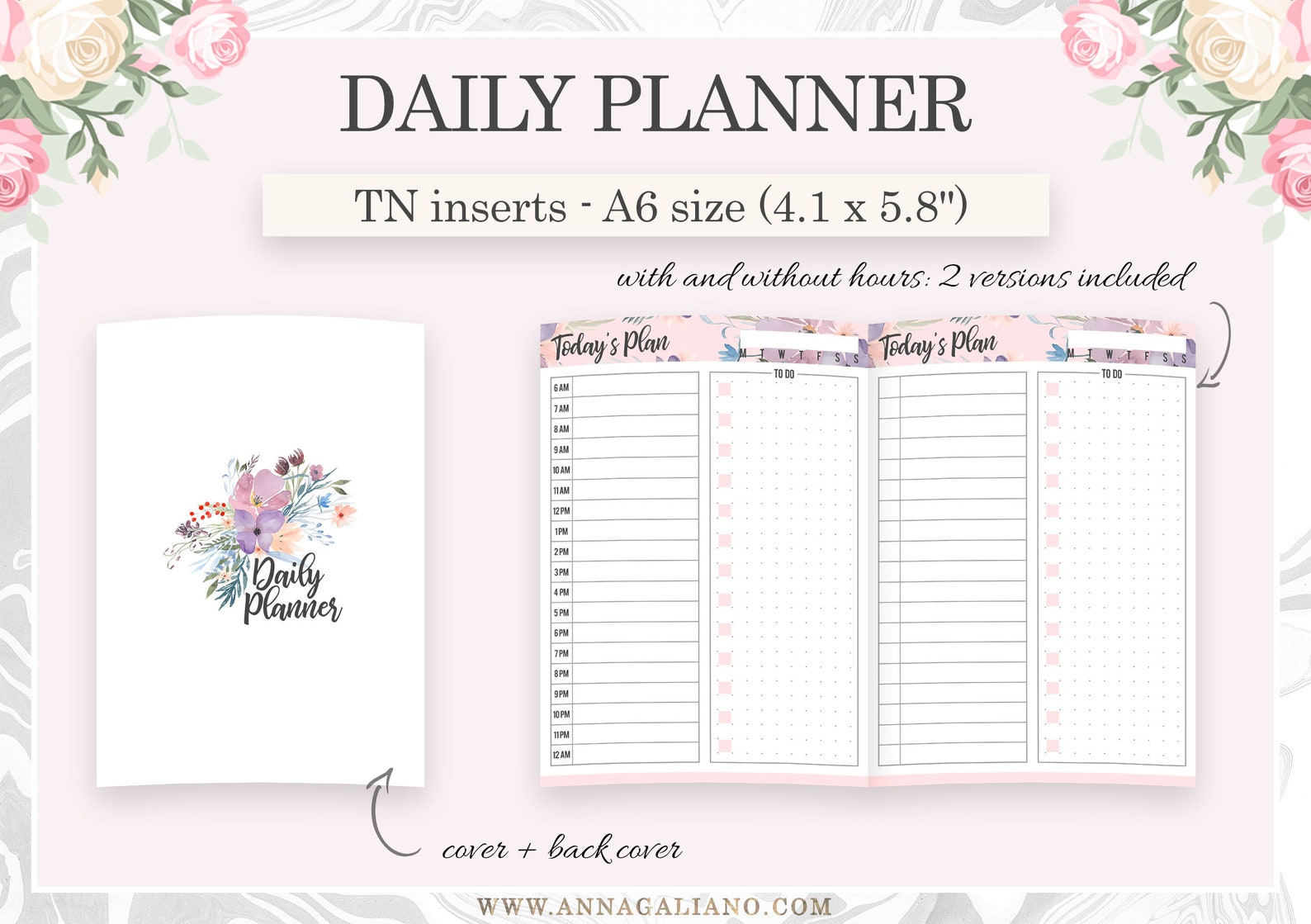 A6 Inserts Printable, Daily Planner, Undated A6 Inserts, Day on 1 Page ...