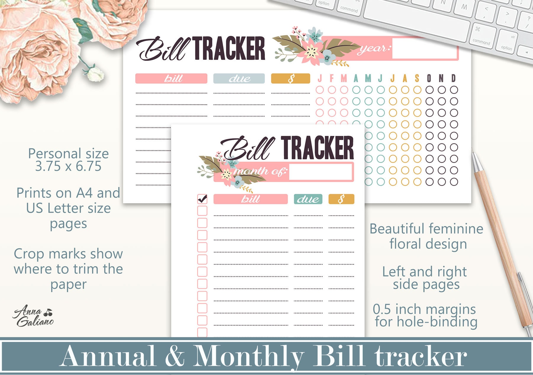 Printable Bill Tracker, Monthly Bill Payment Checklist, Annual Bill ...