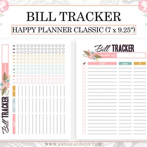 Happy Planner Classic Inserts Printable, Bill Tracker, Monthly Bill ...