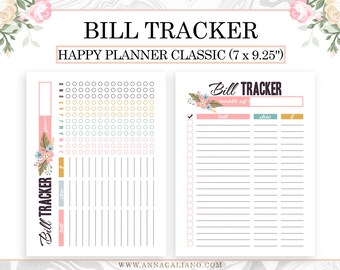 Happy Planner Classic Inserts Printable, Bill Tracker, Monthly Bill payment checklist, Annual Bill Organizer, Happy Planner Inserts, Mambi