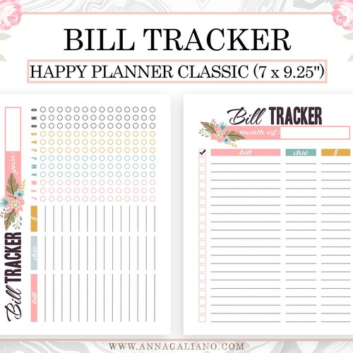 Happy Planner Classic Inserts Printable Bill Tracker Monthly - Etsy
