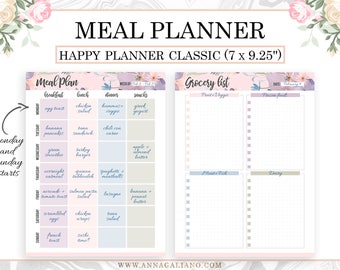 Happy Planner Meal Planner, Happy Planner Inserts Printable, Meal Plan, Meal Planning, Happy Planner Grocery list, Dot Grid, Mambi classic