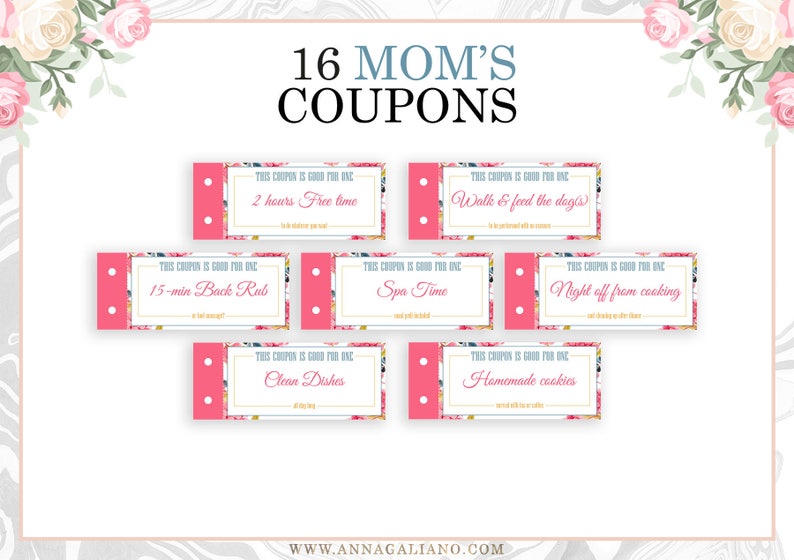 Mother's Day Gift, Coupon Book for Mom, Mom coupons, Mother's Day Coupon Book, Printable Coupons, Mother's Birthday Gift, Birthday Gift Idea image 3