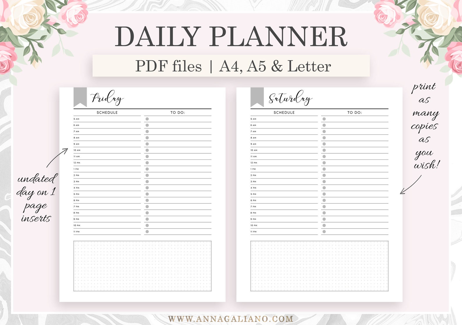 Daily Planner Printable Daily Agenda Hourly Planner Undated - Etsy