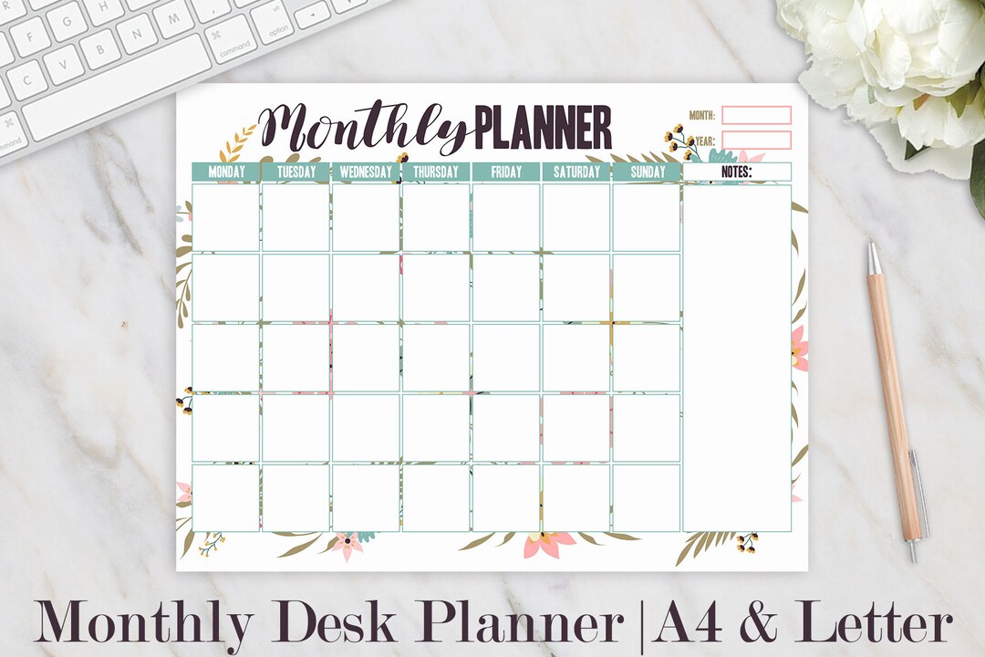 Monthly Desk Calendar, Monthly Desk Pad, Monthly Desk Planner, Undated ...