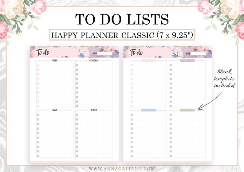 Happy Planner TO DO List Notes Pages Happy Planner Inserts Etsy