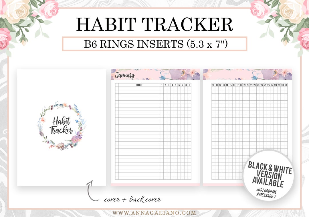 B6 Rings Inserts, Habit Tracker Printable, B6 Rings Printable ...