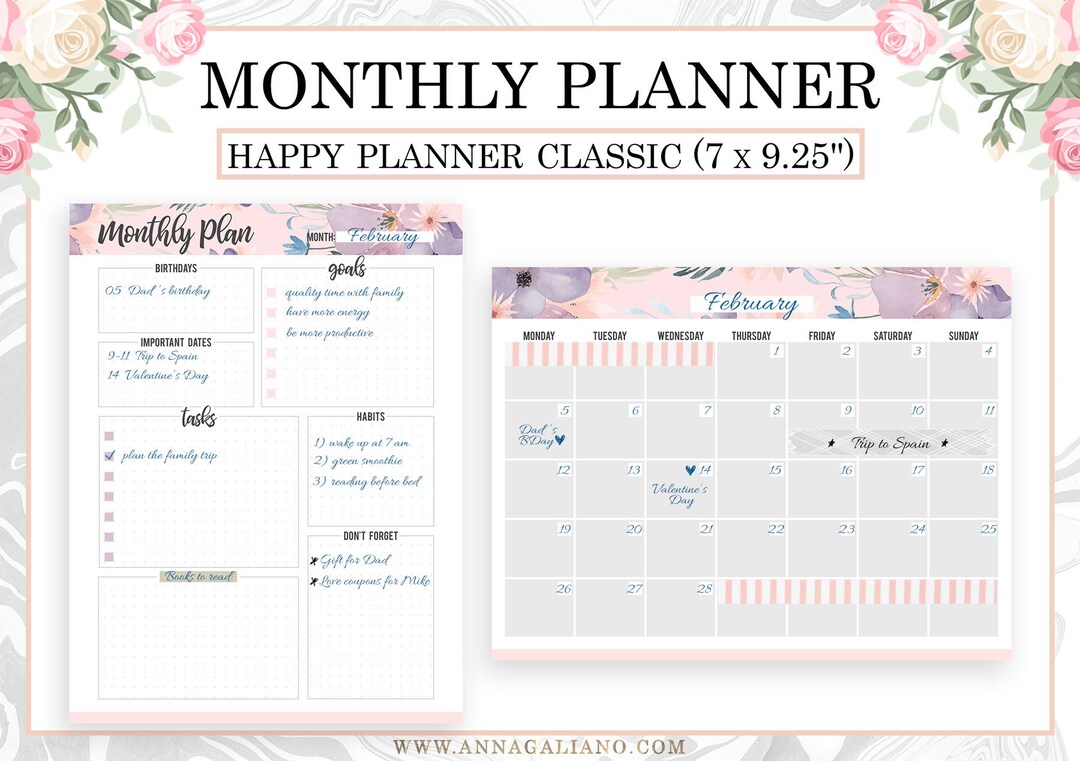 Happy Planner Inserts Printable, Happy Planner Monthly Inserts, Undated ...