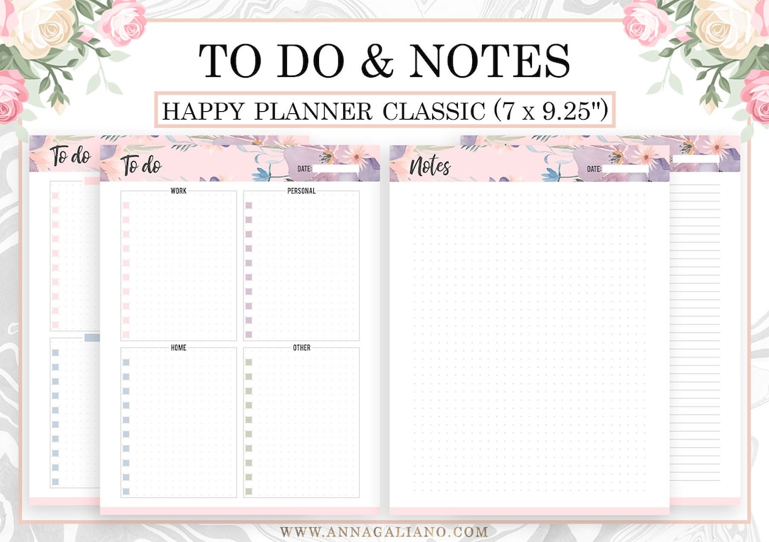Happy Planner TO DO List, Notes Pages Happy Planner Inserts Printable ...