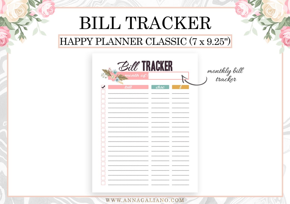 Happy Planner Classic Inserts Printable Bill Tracker Monthly - Etsy