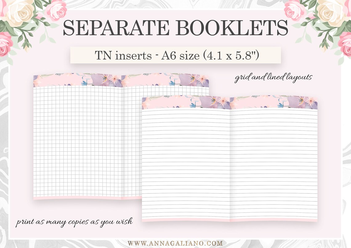 A6 Inserts TN, Printable Travelers Notebook Inserts, A6 Dot Grid ...