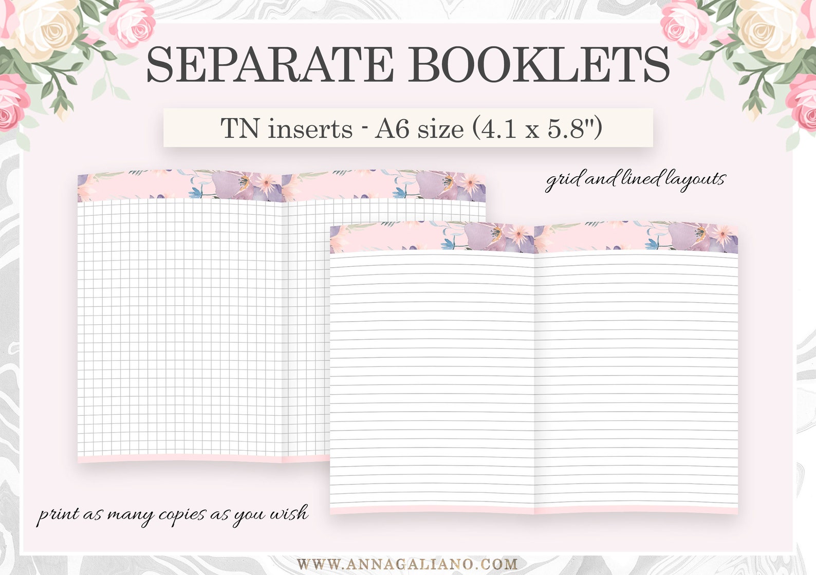 A6 Inserts TN, Printable Travelers Notebook Inserts, A6 Dot Grid ...