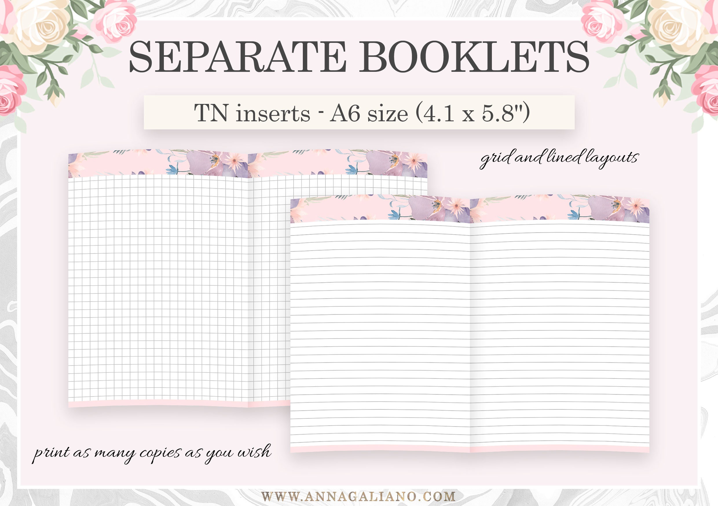 A6 Inserts TN, Printable Travelers Notebook Inserts, A6 Dot Grid ...