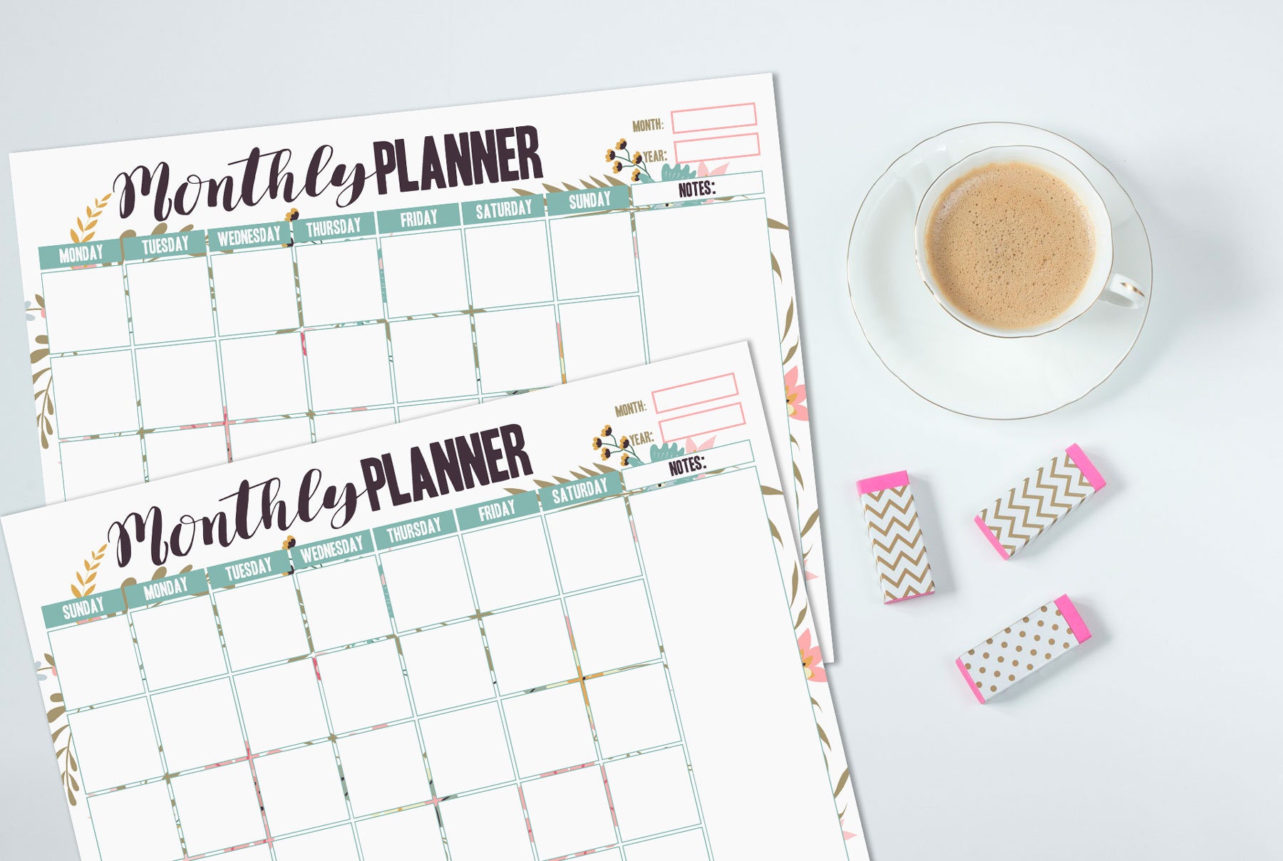 Monthly Desk Calendar, Monthly Desk Pad, Monthly Desk Planner, Undated