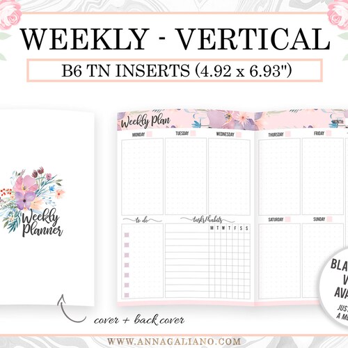 Weekly B6 TN Inserts Vertical Week on 2 Pages Undated WO2P | Etsy