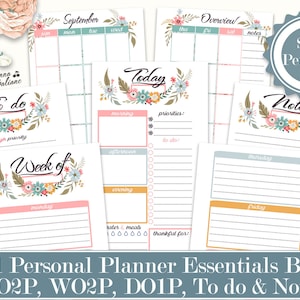 Personal Ring Planner, Essentials Bundle 5-in-1 Printable, Daily, Weekly inserts, Monthly planner Personal Planner Inserts Filofax Refills