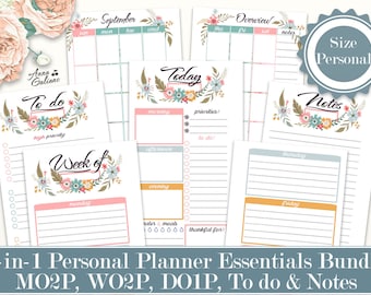 Personal Ring Planner, Essentials Bundle 5-in-1 Printable, Daily, Weekly inserts, Monthly planner Personal Planner Inserts Filofax Refills