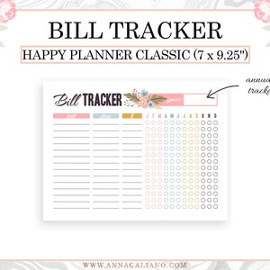 Happy Planner Classic Inserts Printable, Bill Tracker, Monthly Bill ...
