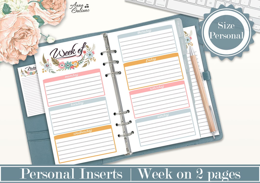 Personal Ring Planner Inserts, WO2P, Week on Two Pages, Undated Weekly ...
