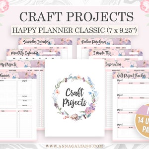 Planificador de proyectos artesanales, Planificador de bordados, Organizador de costura, Plantilla de planificador de proyectos, Inserciones de Happy Planner imprimibles, Recarga clásica de Mambi