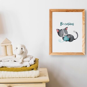 Nursery Decor Print, Nursery Cat Art, Cat Nursery Prints, Cat Wall Art for Kids, Nursery Decor Boy, Playroom Wall Art, Nursery Printables image 2