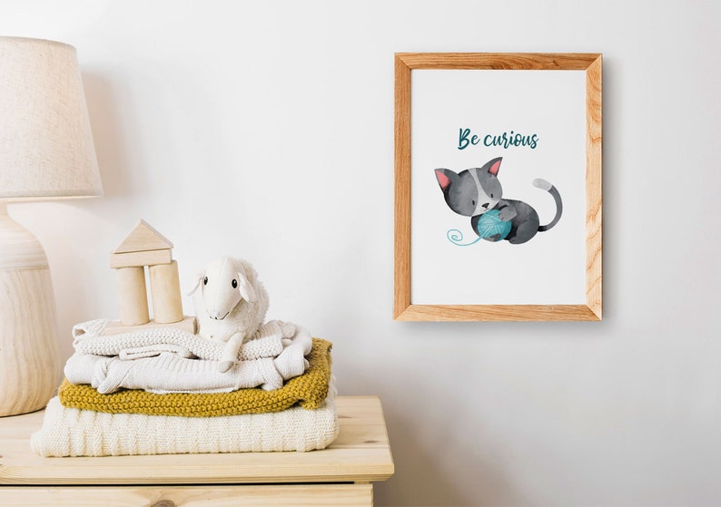Nursery Decor Print, Nursery Cat Art, Cat Nursery Prints, Cat Wall Art for Kids, Nursery Decor Boy, Playroom Wall Art, Nursery Printables image 2