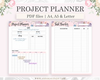 Project Planner Printable, Productivity Planner, Task Tracker, A5 Planner Inserts, Student Planner, Assignments, Filofax A5, A4, Letter, PDF