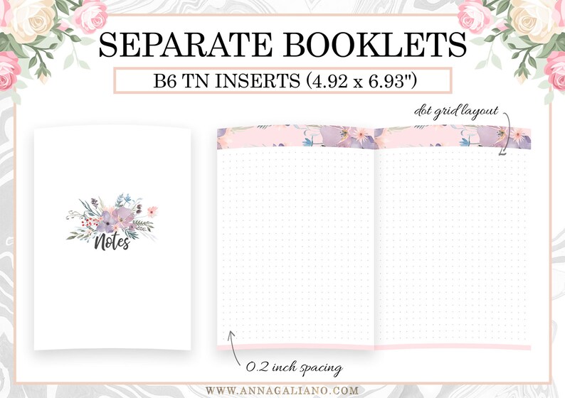 B6 TN Inserts, Printable Travelers Notebook Inserts, B6 Dot Grid ...
