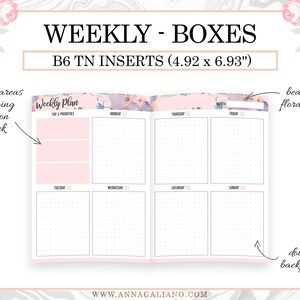 Weekly B6 TN Inserts, Vertical Box Week on 2 Pages, Undated WO2P ...