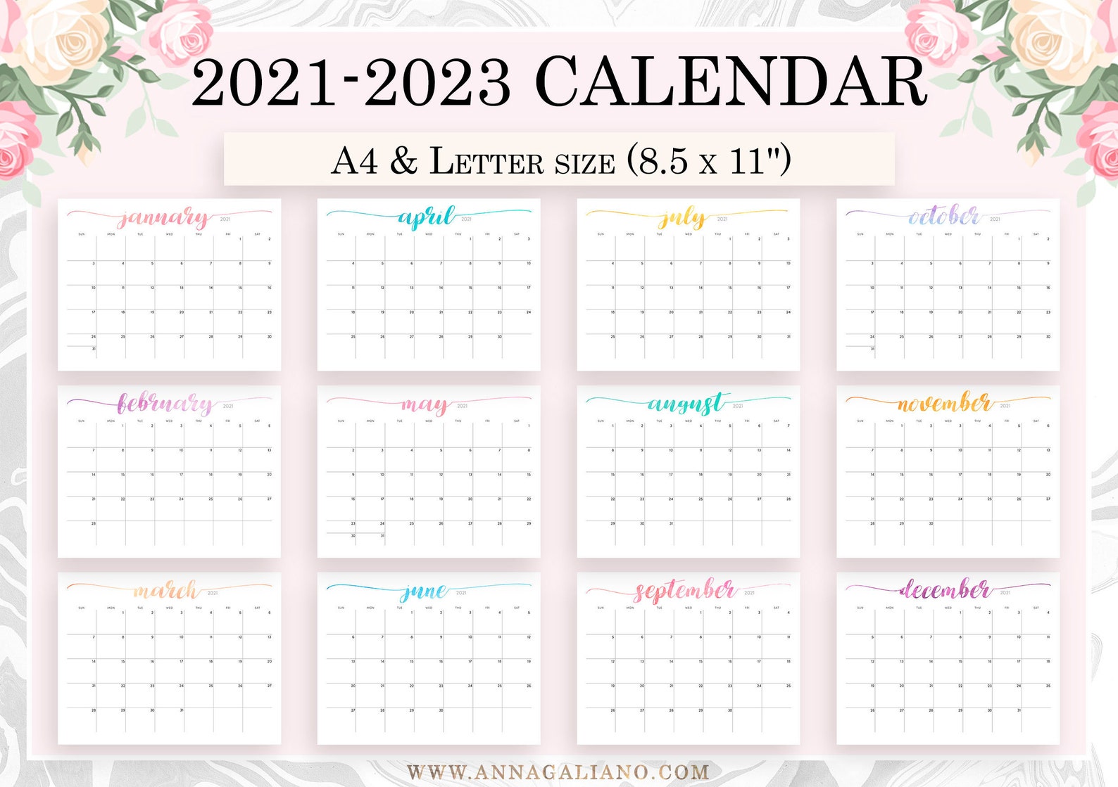Wall Calendar Printable 2021 2022 2023 Wall Calendar Etsy Images And 
