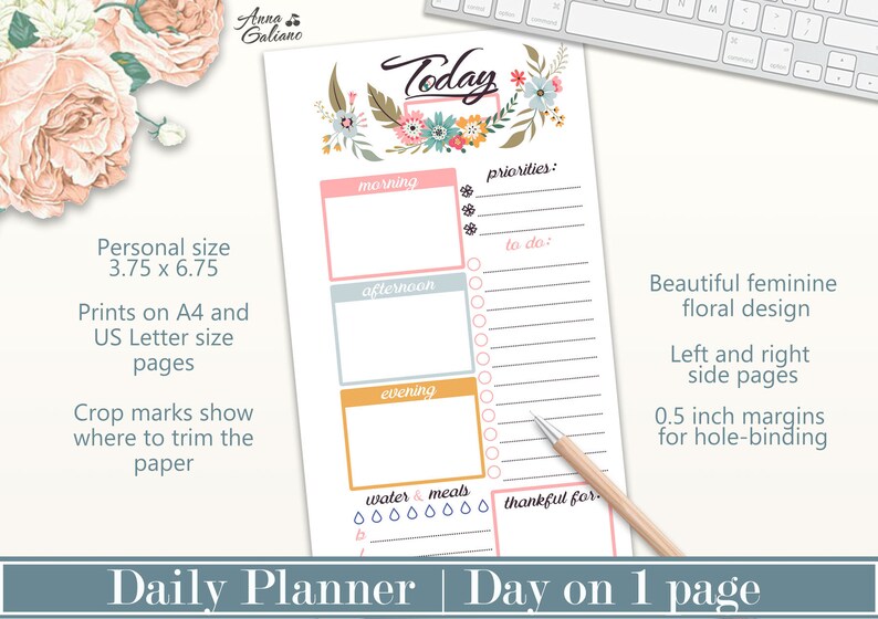 Personal Daily Planner Inserts, Personal Planner Inserts, Printable Planner Inserts, Day on 1
