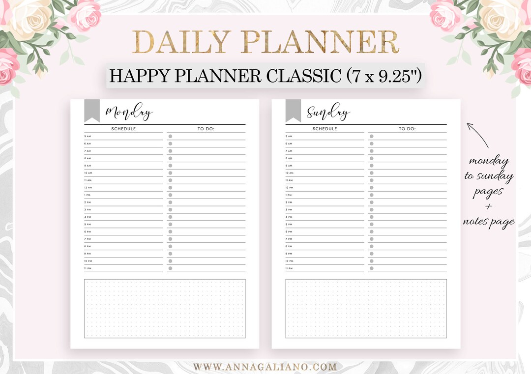Happy Planner Classic Inserts Printable, Daily Planner Printable, Daily ...