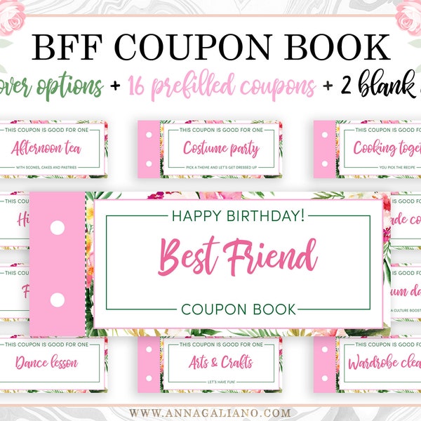 Best Friends Gift, Coupon Book, Printable Coupons, Birthday Gift Ideas, BFF Coupon book DIY, Friendship Coupons, Female Friend, BFF Gifts