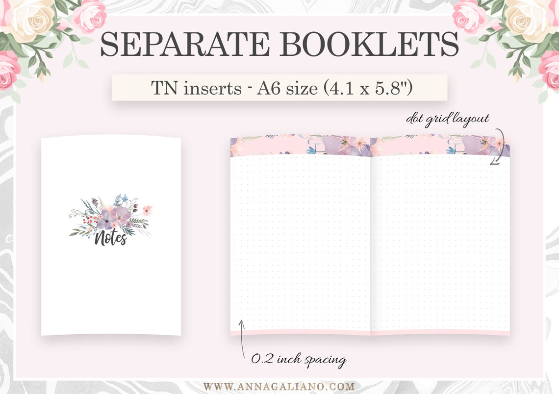 A6 Inserts TN, Printable Travelers Notebook Inserts, A6 Dot Grid ...