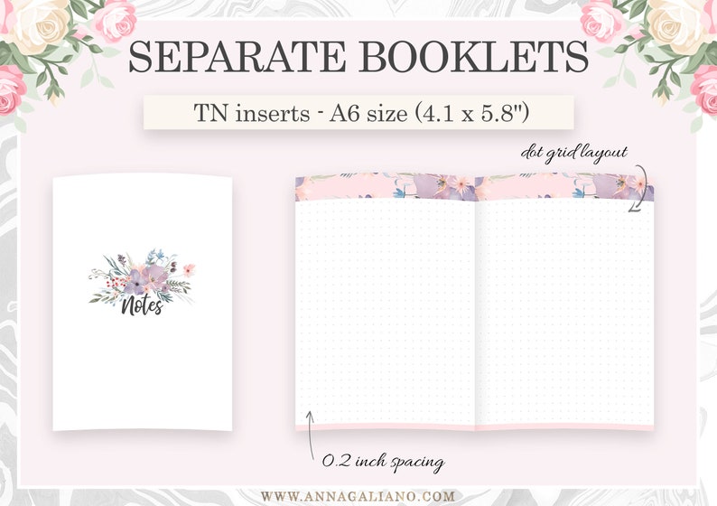 A6 Inserts TN, Printable Travelers Notebook Inserts, A6 Dot Grid ...