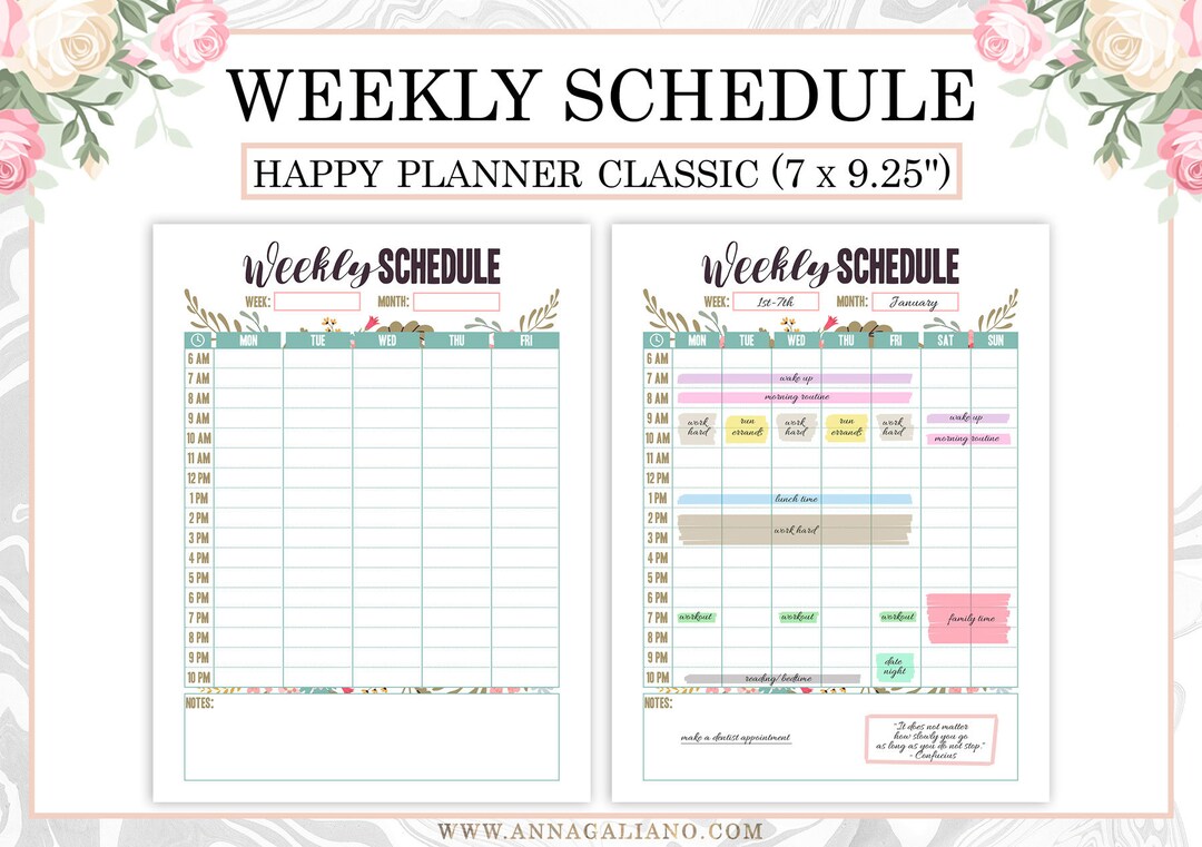 Happy Planner Weekly Schedule Printable, Hourly Planner, Weekly Planner ...