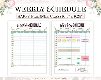 Happy Planner Weekly Schedule Printable, Hourly Planner, Weekly Planner, Printable Inserts, Weekly Organizer, Daily Schedule, Weekly Agenda