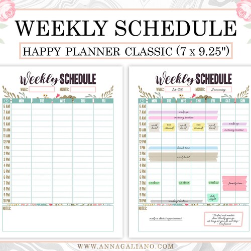 Happy Planner Weekly Schedule Printable Hourly Planner - Etsy