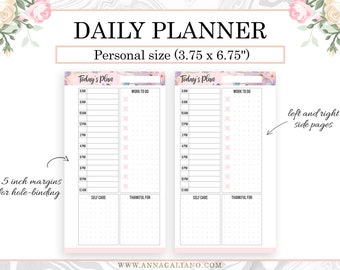 Personal Daily Planner Inserts, Personal Ring Planner, Printable Planner Inserts, Day on 1 page, DO1P, Filofax Personal, Kikki k Medium
