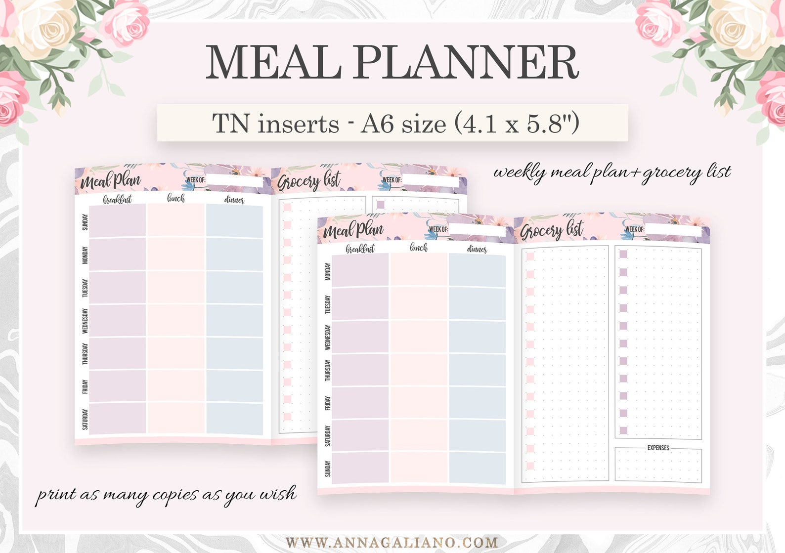 A6 Inserts TN Printable Travelers Notebook Inserts Weekly - Etsy