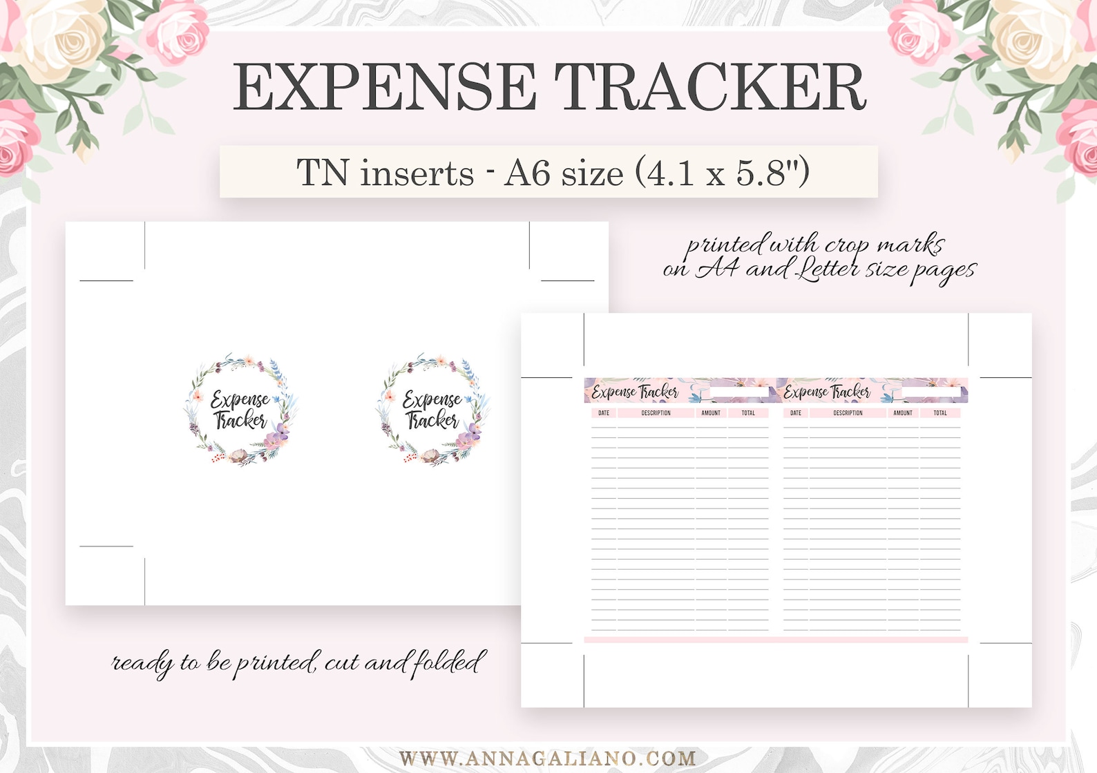 A6 Expense Tracker, A6 Inserts TN, A6 Monthly Expenses, Printable ...