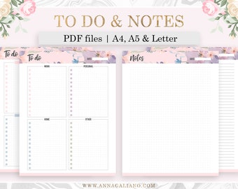 To Do list Printable, Notes Pages, Daily to do, Dot Grid, Lined Paper, Bujo Printables, A5 Planner Inserts Printable, Filofax A5, A4, Letter
