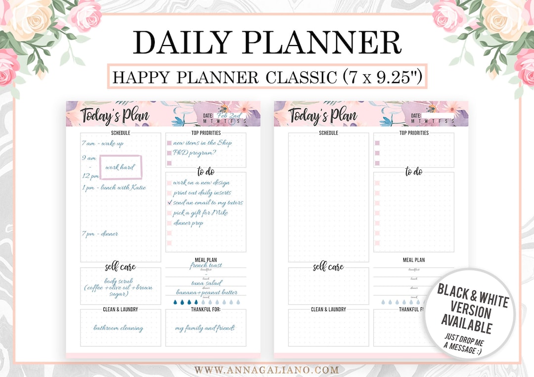 Happy Planner Inserts Printable, Happy Planner Daily Insert, Daily ...