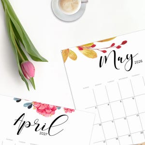 Wall Calendar Printable, 2026, 2027, 2028 Wall Calendar Printable, Watercolor Calendar, Botanical Calendar, Desk Calendar, A4, Letter image 3