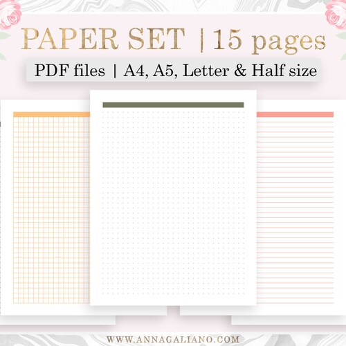 Bujo Printables Dot Grid Paper Lined Grid Paper Set | Etsy