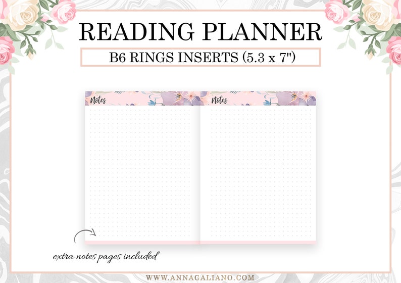 Reading Planner Printable B6 Rings Inserts Reading Journal | Etsy
