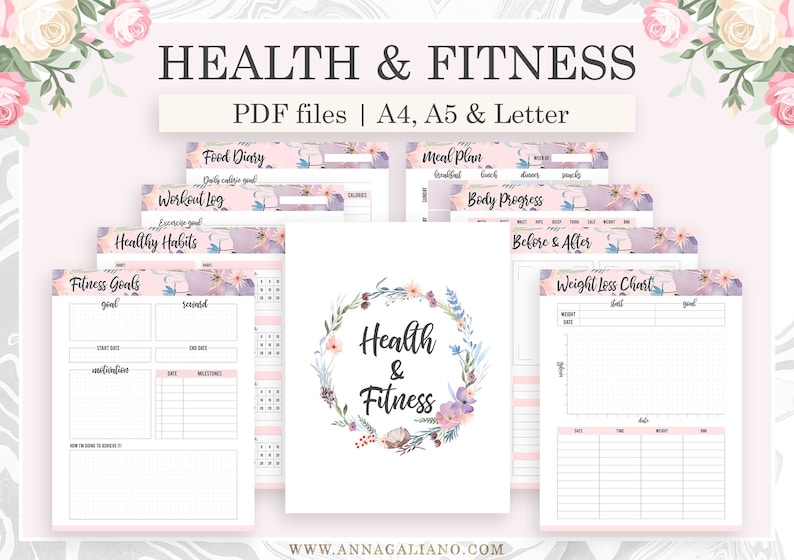 Fitness Planner Printable, A5 Planner Inserts, Health Planner, Fitness