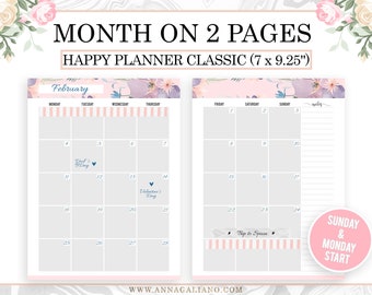 Monthly Planner Printable Month on Two Pages MO2P Monthly | Etsy