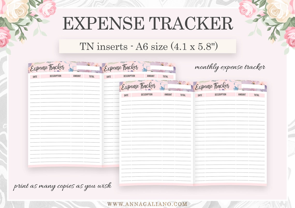 A6 Expense Tracker, A6 Inserts TN, A6 Monthly Expenses, Printable ...