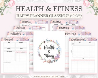 Fitness Planner Printable, Happy Planner Inserts, Health Planner, Fitness Journal, Weight Loss Tracker, MAMBI Happy Planner Classic Refill